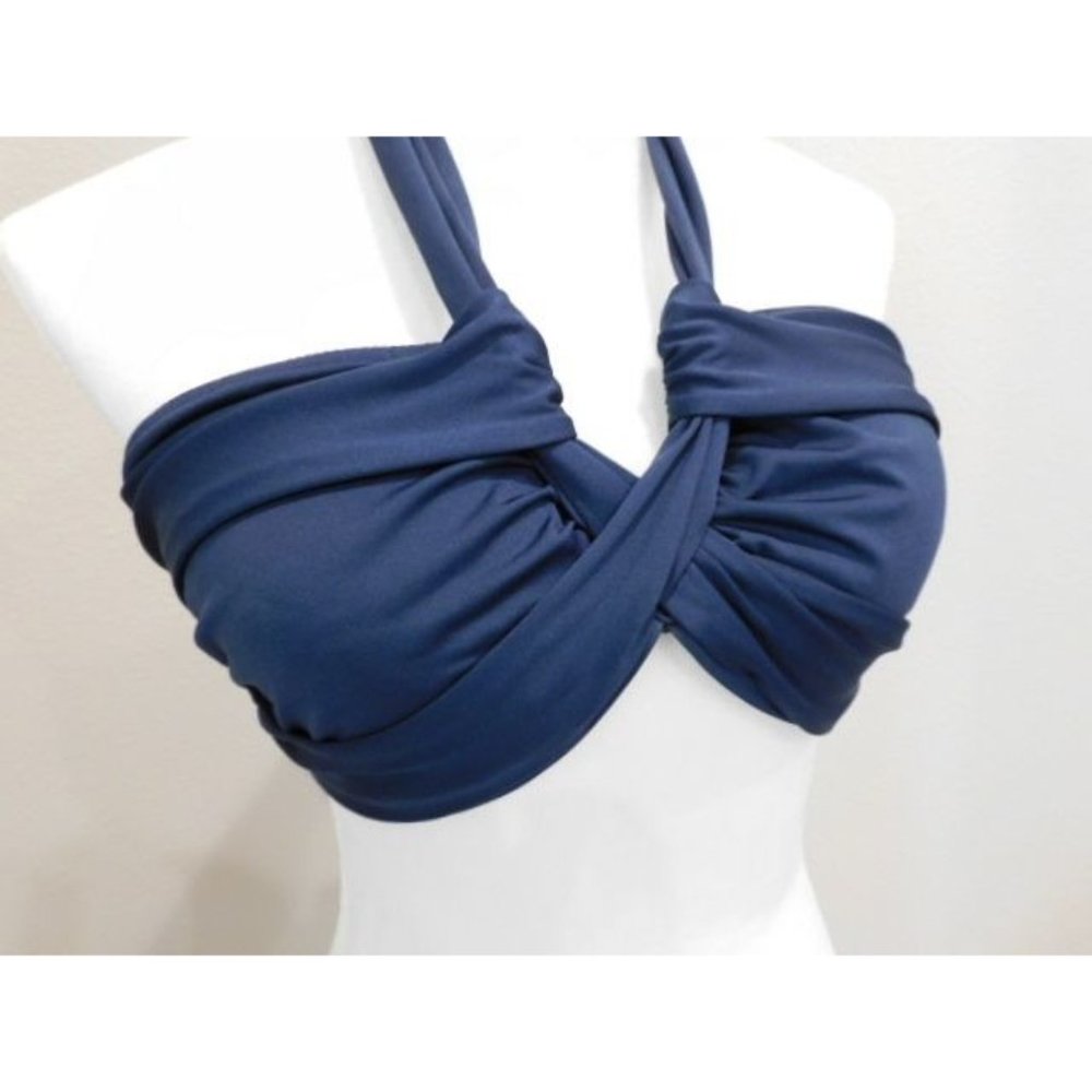 Cocoship Navy Blue Bikini Top Halter Twist front size 14